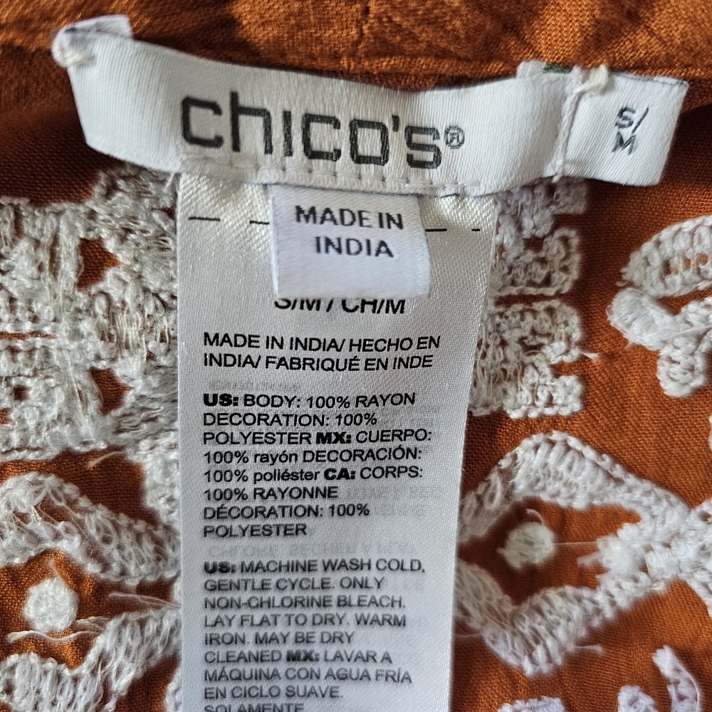 Chico's Burnt Orange Kimono with White Embroidery - Picture 5 of 8